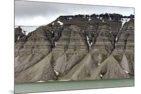 Large alluvial fans along wall of Tempelfjorden, Spitsbergen, Svalbard, Arctic-Tony Waltham-Mounted Photographic Print