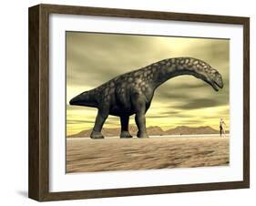 Large Argentinosaurus Dinosaur Face to Face with a Human-null-Framed Art Print