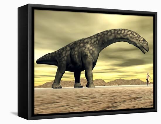 Large Argentinosaurus Dinosaur Face to Face with a Human-null-Framed Stretched Canvas