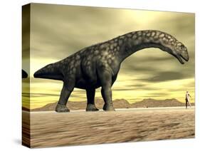 Large Argentinosaurus Dinosaur Face to Face with a Human-null-Stretched Canvas