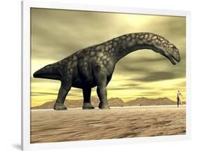 Large Argentinosaurus Dinosaur Face to Face with a Human-null-Framed Art Print