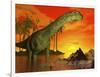 Large Argentinosaurus Dinosaur in Water at Sunset-null-Framed Art Print