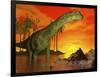 Large Argentinosaurus Dinosaur in Water at Sunset-null-Framed Art Print