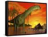 Large Argentinosaurus Dinosaur in Water at Sunset-null-Framed Stretched Canvas