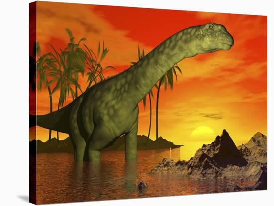 Large Argentinosaurus Dinosaur in Water at Sunset-null-Stretched Canvas