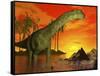 Large Argentinosaurus Dinosaur in Water at Sunset-null-Framed Stretched Canvas