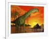 Large Argentinosaurus Dinosaur in Water at Sunset-null-Framed Art Print