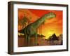 Large Argentinosaurus Dinosaur in Water at Sunset-null-Framed Art Print