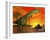 Large Argentinosaurus Dinosaur in Water at Sunset-null-Framed Art Print