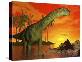 Large Argentinosaurus Dinosaur in Water at Sunset-null-Stretched Canvas