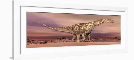 Large Argentinosaurus Dinosaur Walking in the Desert-null-Framed Art Print