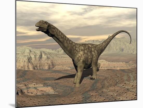 Large Argentinosaurus Dinosaur Walking on Rocky Terrain-null-Mounted Art Print