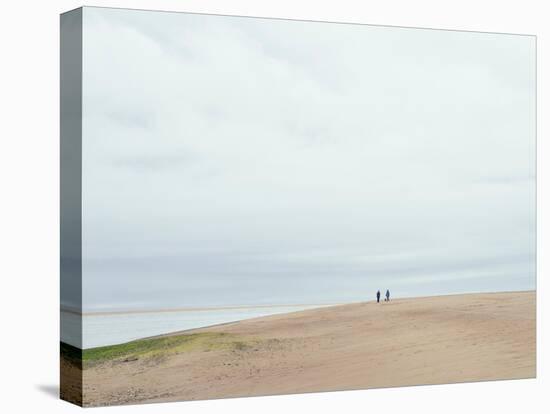 Large Beach with Two People and a Small Dog Walking-Clive Nolan-Stretched Canvas