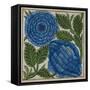 Large Blue Flower Watercolor Tile Design by William de Morgan-Stapleton Collection-Framed Stretched Canvas