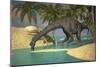 Large Brachiosaurus Drinking Water from a Stream-null-Mounted Art Print