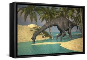 Large Brachiosaurus Drinking Water from a Stream-null-Framed Stretched Canvas