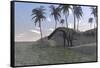 Large Brachiosaurus Grazing at the Water's Edge-null-Framed Stretched Canvas