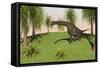 Large Brachiosaurus Grazing in a Grassy Field-null-Framed Stretched Canvas