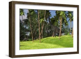 Large Brachiosaurus Grazing on Palm Trees-null-Framed Art Print