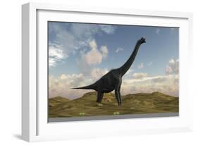 Large Brachiosaurus in a Barren Evnironment-null-Framed Premium Giclee Print