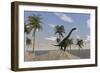 Large Brachiosaurus Roaming an Tropical Climate Landscape-null-Framed Art Print