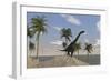 Large Brachiosaurus Roaming an Tropical Climate Landscape-null-Framed Art Print