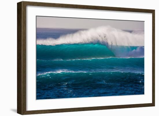 Large breaking wave, West Oahu, Hawaii-Mark A Johnson-Framed Photographic Print