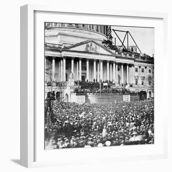 Large Crowd at Abraham Lincoln Inaugural Speech-null-Framed Photographic Print