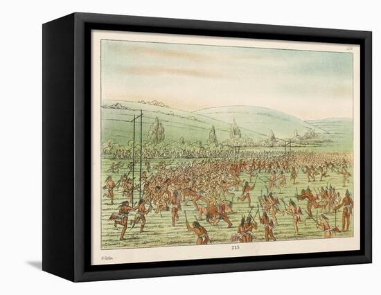 Large Crowd of Native Americans Play Lacrosse-George Catlin-Framed Stretched Canvas