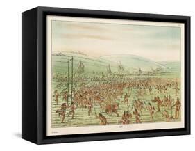 Large Crowd of Native Americans Play Lacrosse-George Catlin-Framed Stretched Canvas