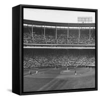 Large Crowd of People Watching the Action of Dodger-Cubs Game Fat Wrigley Field-John Dominis-Framed Stretched Canvas