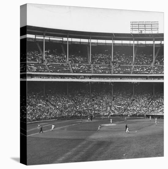 Large Crowd of People Watching the Action of Dodger-Cubs Game Fat Wrigley Field-John Dominis-Stretched Canvas