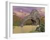 Large Dicraeosaurus Dinosaur Drinking Water-null-Framed Art Print