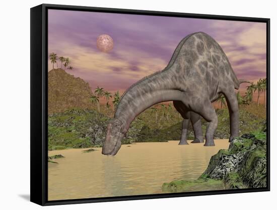 Large Dicraeosaurus Dinosaur Drinking Water-null-Framed Stretched Canvas