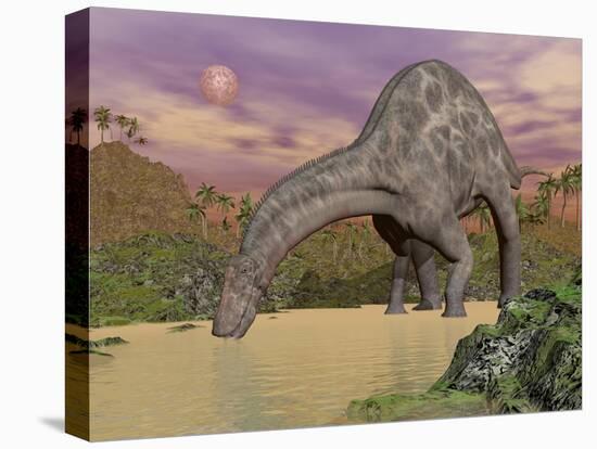 Large Dicraeosaurus Dinosaur Drinking Water-null-Stretched Canvas