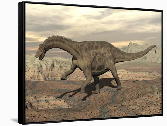 Large Dicraeosaurus Dinosaur Walking on Rocky Terrain-null-Framed Stretched Canvas