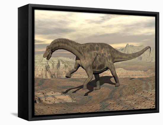 Large Dicraeosaurus Dinosaur Walking on Rocky Terrain-null-Framed Stretched Canvas