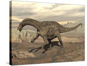 Large Dicraeosaurus Dinosaur Walking on Rocky Terrain-null-Stretched Canvas