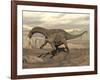 Large Dicraeosaurus Dinosaur Walking on Rocky Terrain-null-Framed Art Print