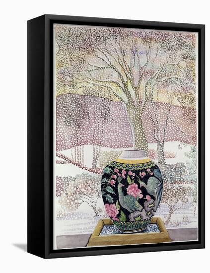 Large Ginger Jar in Snowstorm-Lillian Delevoryas-Framed Stretched Canvas