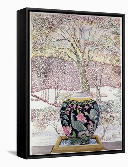 Large Ginger Jar in Snowstorm-Lillian Delevoryas-Framed Stretched Canvas