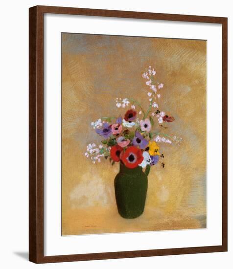 Large Green Vase with Mixed Flowers-Odilon Redon-Framed Art Print