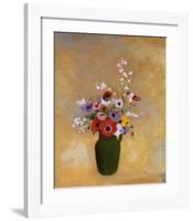 Large Green Vase with Mixed Flowers-Odilon Redon-Framed Art Print
