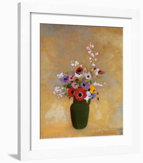 Large Green Vase with Mixed Flowers-Odilon Redon-Framed Art Print