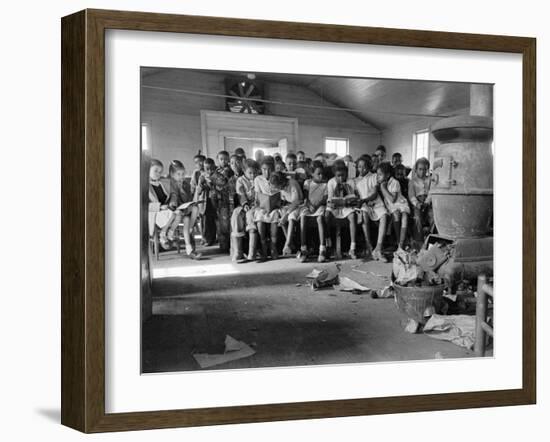 Large Group of Mostly African American Students in a Ramshackle One Room Schoolhouse-Ed Clark-Framed Photographic Print