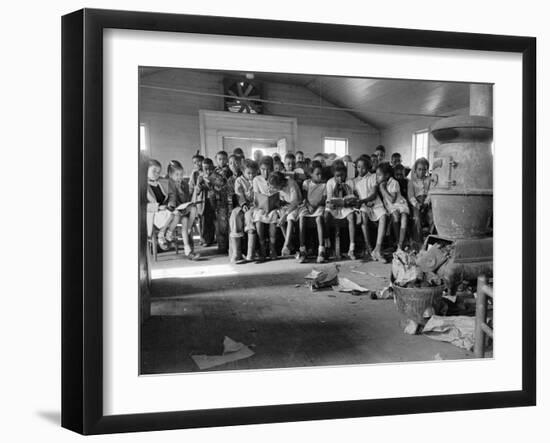 Large Group of Mostly African American Students in a Ramshackle One Room Schoolhouse-Ed Clark-Framed Photographic Print