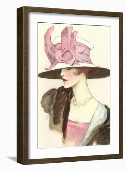 Large Hat with Pink Bow-null-Framed Art Print