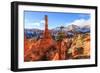 Large Hoodoo Lit by Early Morning Sun, with Snow and Pine Trees, Peekaboo Loop Trail-Eleanor Scriven-Framed Photographic Print