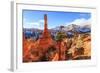 Large Hoodoo Lit by Early Morning Sun, with Snow and Pine Trees, Peekaboo Loop Trail-Eleanor Scriven-Framed Photographic Print