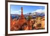 Large Hoodoo Lit by Early Morning Sun, with Snow and Pine Trees, Peekaboo Loop Trail-Eleanor Scriven-Framed Photographic Print